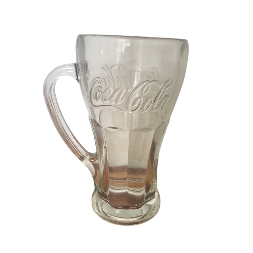 Coca Cola Mug Glass Collectible Classic Coke Cup Embossed Logo Handle